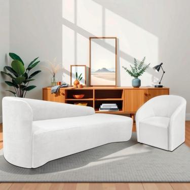 Imagem de Kit Sofá Curvo França 250cm Ld. E Poltrona Luiza Max Conforto, Elegância E Design Moderno Bouclé Branco