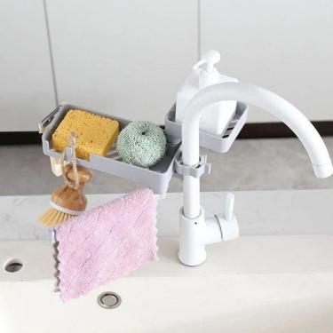 Imagem de Suporte De Torneira Multiuso Para Sabão Esponja Toalha De Rosto Cinza