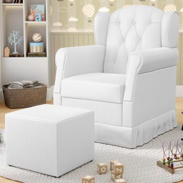 Imagem de Poltrona De Amamentação Fixa Com Puff Lucy P04 Sintético Branco - Mpozenato