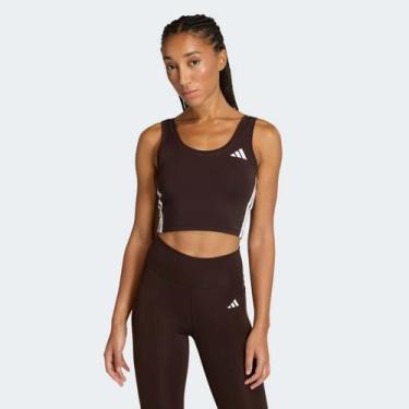 Imagem de Top Adidas Treino 3 Stripes Feminino Marrom e Branco, M