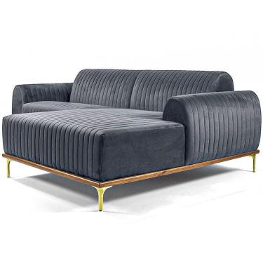 Imagem de Sofá Molino 3 Lugares 230cm Chaise Esquerdo Pés Gold Veludo Titânio - Nexta Casa