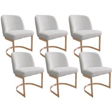 Imagem de Kit 6 Cadeiras De Jantar Cléo Base Ouro Fosco Linho Bouclé Off White - Nexta Casa