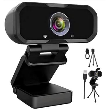 Imagem de Webcam Câmera de computador HD 1080p – microfone, laptop, USB, PC, webcam, com obturador de privacidade e suporte de tripé, transmissão ao vivo de 110 graus, câmera de vídeo profissional para chamadas