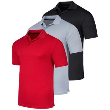 Imagem de Pacote com 3: Camisa polo masculina Dry-Fit de manga curta com desempenho atlético ativo - Ajuste clássico, Set F, Small