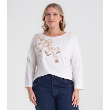 Imagem de Busa De Manga Longa Bordado Plus Size Secret Glam Bege, Plus G4, Bege