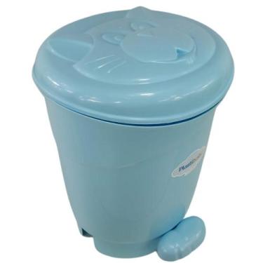 Imagem de Lixeira gatinho infantil para bebê com pedal plastibrasil 8l, Azul