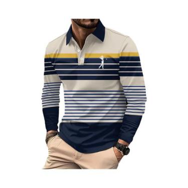 Imagem de Camisa Polo Listrada De Manga Longa Para Homens, Com Botão De Alta Qua