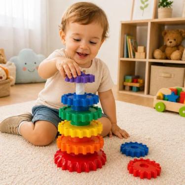 Imagem de Brinquedo Giro Magico Sensorial Educativo Colorido 12 meses Gira Torre