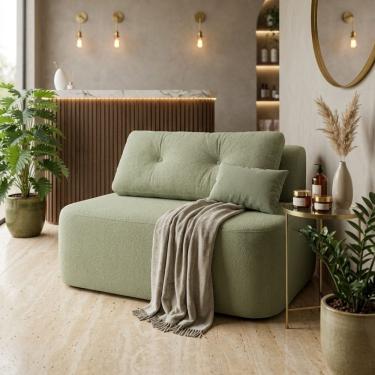 Imagem de Poltrona Modular Cielo 80cm Recepção Loja Sala de Estar Bouclê Verde - Montanari`s Decor
