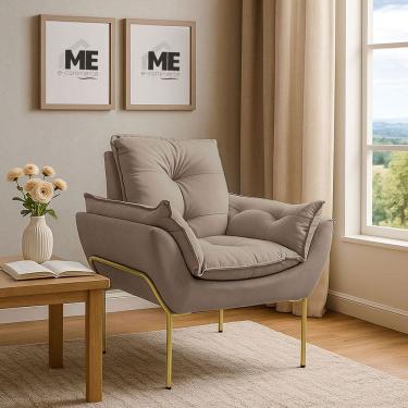 Imagem de Poltrona Decorativa Opala Amamentação Para Sala Base De Ferro Dourada Suede ME-ecommerce