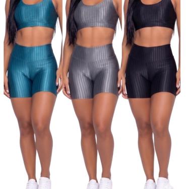 Imagem de KIT 3 Short Fitness Ikat New Zig 3D Vekyo Poliamida Cós Alto Roupa Para Academia Treino...