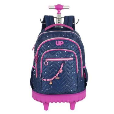 Imagem de Mochila De Carrinho Escolar Infantil Up4you Roxo Com Rosa