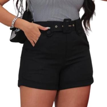 Imagem de Short Bermuda Feminino De Linho Alfaiataria Social Cintura Alta Premiu