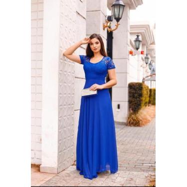 Imagem de vestido de festa longo com renda no busto. - Bia Modas, Azul royal, G