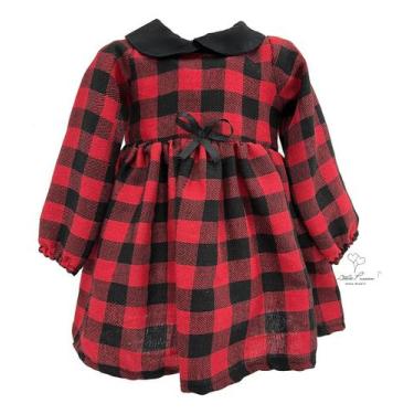 Imagem de Vestido Xadrez Infantil Flanelado Manga Longa Vermelho Longo - ATELIÊ 