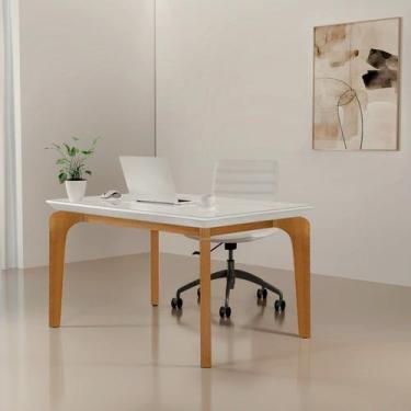 Imagem de Mesa para Escritorio 120 Cm 100% Mdf Tampo Canto Reto com Vidro Dublin