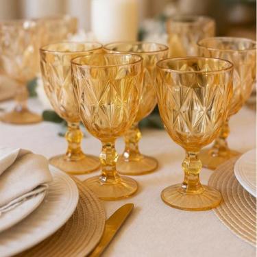 Imagem de Conjunto 6 Taças De Vidro Diamond Gold 325ml Mesa Posta - ViLar Home