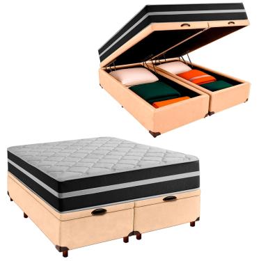 Imagem de Box Bau Blindado e Colchão Queen Molas Ensacadas Classic Airflex Colchões Perola