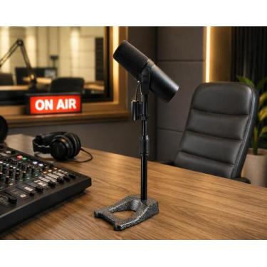 Imagem de Suporte/Pedestal Reto c/ Base Ferro p/ Microfone Condensador Podcast S