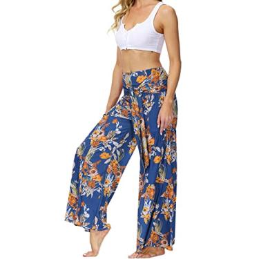 Imagem de Calças femininas casuais soltas estampadas, calças largas de praia, calças de alças (Color : YZ9, Size : XL)