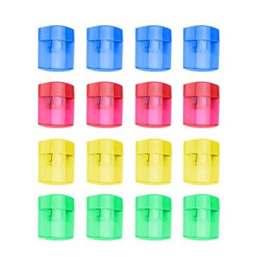 Imagem de Apontador de lápis com 16 furos duplos, formato oval, apontador manual de lápis com capa e receptáculo para casa escolar e suprimento de escritório, 16Pcs