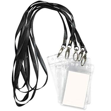 Imagem de Cordão com suporte para identidade, 50 peças, à prova d 'água, crachá de identidade, porta-cartão de identidade, porta-cartão de identificação e 50 peças, cordão de pescoço plano, gancho giratório, Preto, Vertical