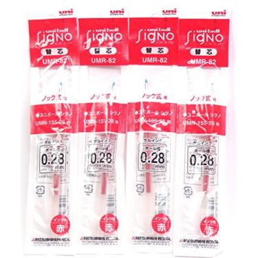 Imagem de Caneta esferográfica de gel Uni-ball Signo RT1, recargas de tinta vermelha, 0,28 mm, conjunto de 4 (importação japonesa) [pacote original Komainu-Dou]