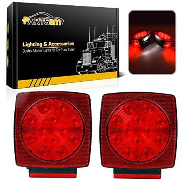 Imagem de Partsam 12V à prova d 'água LED quadrado reboque luz, LED vermelho Stop Turn Tail licença freio corrida lâmpada para reboques menos de 80" barco reboque caminhão Marine Camper RV Snowmobile, IP68,DOT em conformidade