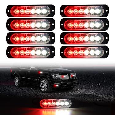 Imagem de DIBMS Luzes de LED estroboscópicas de emergência, 8x vermelho branco 6 LEDs, aviso estroboscópico, luz piscante de emergência, barra de luz de perigo de construção para carro, caminhão, van, veículo off-road, ATV SUV, montagem de superfície
