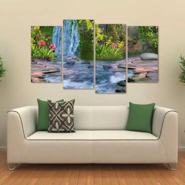 Imagem de Quadro Decorativo Paisagem Artistico Sala Em Tecido 4 Peças