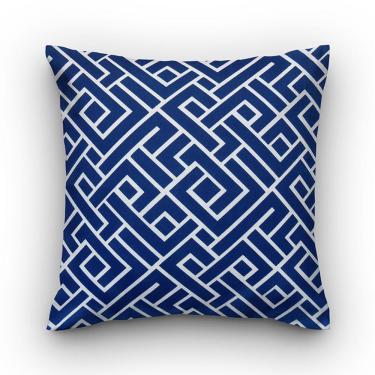 Imagem de Capa de almofada VivaIN veludo geométrico azul com branco