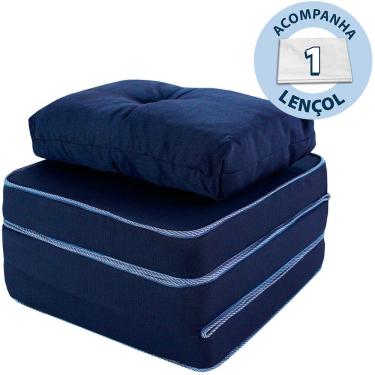 Imagem de Puff Multiuso com Lençol e Travesseiro Solteiro 3 em 1 em Tecido e Courvin Bf Colchões