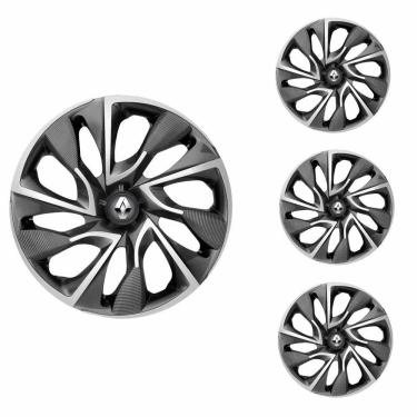 Imagem de Jogo Calota Aro 14 DS4 Sport Cup Elitte Grafite Prata + Emblema Resinado Renault (Sandero Logan Clio Scenic Megane)