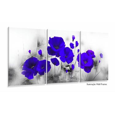 Imagem de Quadro Decorativo Flores Azul 120x60 3 peças