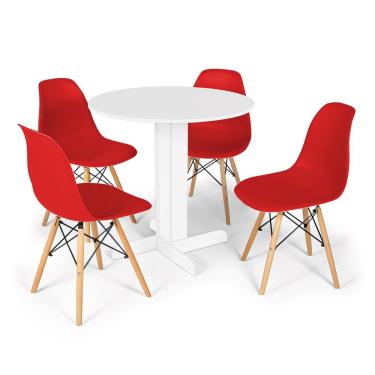 Imagem de Conjunto Mesa de Jantar Redonda Bellus Branca 80cm com 4 Cadeiras Eames Eiffel - Vermelho