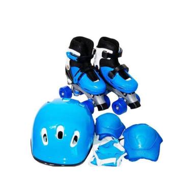 Imagem de Patins 4 Rodas Roller Azul Com Kit Protecao Tam P Importway Bw017azp