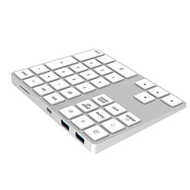 Imagem de Teclado numérico sem fio, teclado numérico sem fio de 34 teclas, extensões de teclado para entrada de dados, teclado numérico de contabilidade financeira para Windows, sistema operacional, Android, notebook, USB 3.0 BT HUB com cabo TypeC (prata)