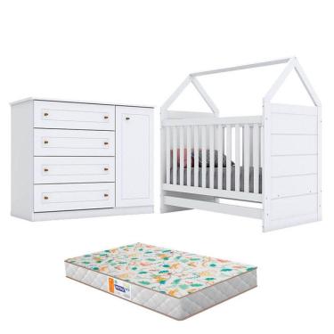 Imagem de Berço Montessoriano Americano e Cômoda Infantil Mississipi Branco com Colchão Gazin - Henn