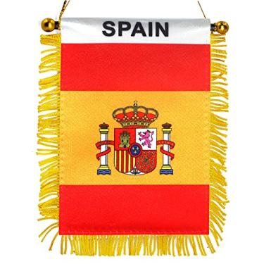 Imagem de Anley 4 X 6 polegadas Espanha Franja Janela Pendurada Bandeira - Mini Bandeira Banner & Carro Retrovisor Decoração - Franja Espanhola Bandeira Pendurada com Ventosa