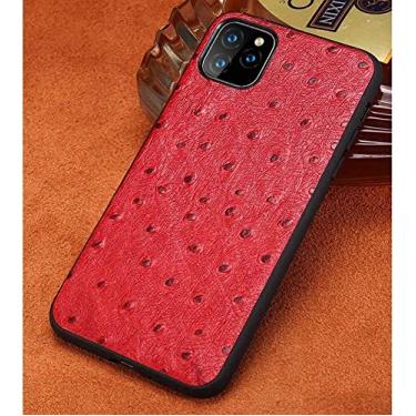 Imagem de KKFAUS para Apple iPhone 11 Series Case, capa traseira à prova de choque com padrão de avestruz capa protetora de telefone de couro genuíno (cor: vermelho, tamanho: 6,5 polegadas)