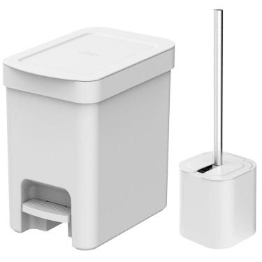Imagem de Conjunto de Banheiro Lixeira de Pedal Com Aro Interno 6L e Escova Sanitária com Suporte...