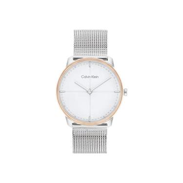 Imagem de Calvin Klein Relógio unissex de aço inoxidável e pulseira de malha, cor: prata (modelo: 25200157), Prata