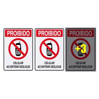 Imagem de Combo 6 Placas De Sinalização Proibido Celular Ao Entrar Desligue 15x20 Acesso - S-229 F9e