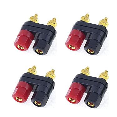 Imagem de GDQLCNXB 4pcs Gold Plated Insulated Terminal Binding Post Power Amplifier Dual 2-Way Banana Plug Jack
