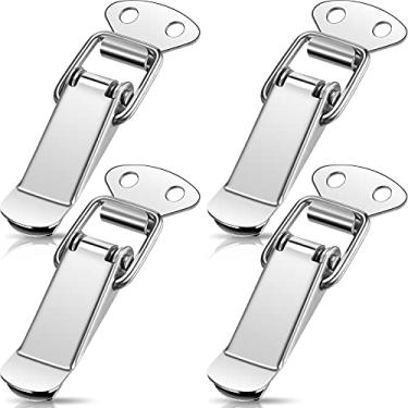 Imagem de Trava de botão com mola de fecho, 4 peças de clipe de fixação prata clipe de fixação fivela de pato para porta-malas, caixa, caixa, peito, comprimento total de 5 cm