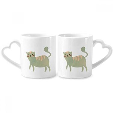 Imagem de Lindo conjunto de canecas de porcelana para casal, gato, ciano, gato, animal, aquarela