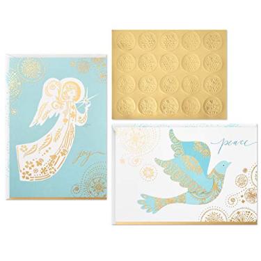 Imagem de Hallmark Pacote de cartões de Natal, pomba e anjo (40 cartões com envelopes e selos dourados)