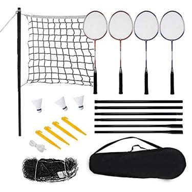 Imagem de Conjunto de raquetes de badminton para adultos e crianças, raquetes de badminton com 3 petecas de rede de badminton e bolsa de transporte