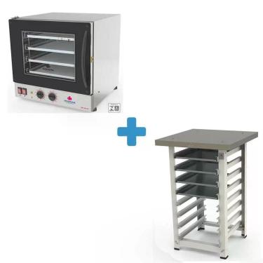 Imagem de Kit - Forno Turbo Elétrico Fast Oven PRP-004 127v Preto + Bancada MES-004  + 4 Assadeiras - Progás