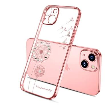 Imagem de para Dandelion Rhinestone Plating Case Soft para iPhone 12 13 11 Pro Max Mini X Xs Xr Capa Transparente para Mulher Menina, Ouro Rosa, Para Iphone XS